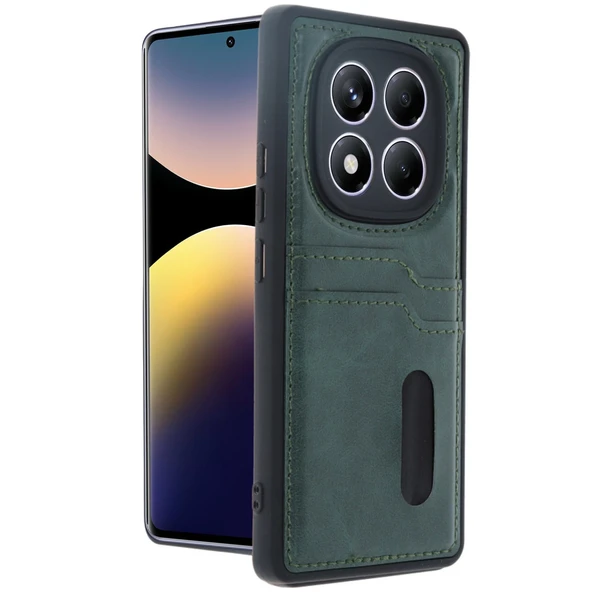Xiaomi Redmi Note 14 Pro 5G Kılıf Sara Kartvizitli Deri Kılıf - Koyu Yeşil ürün görseli 1