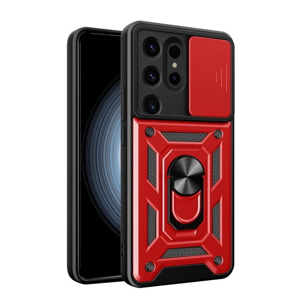Samsung Galaxy S24 Ultra Kılıf Pars Lens Yüzüklü Silikon - Kırmızı ürün görseli 1