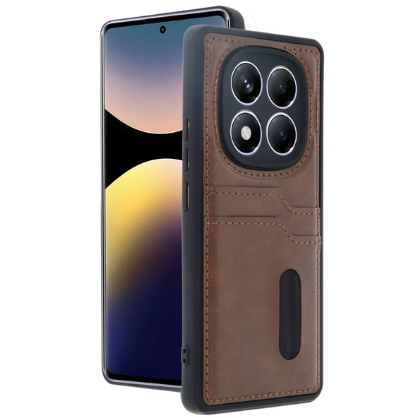 Xiaomi Redmi Note 14 Pro 5G Kılıf Sara Kartvizitli Deri Kılıf - Taba ürün görseli 1