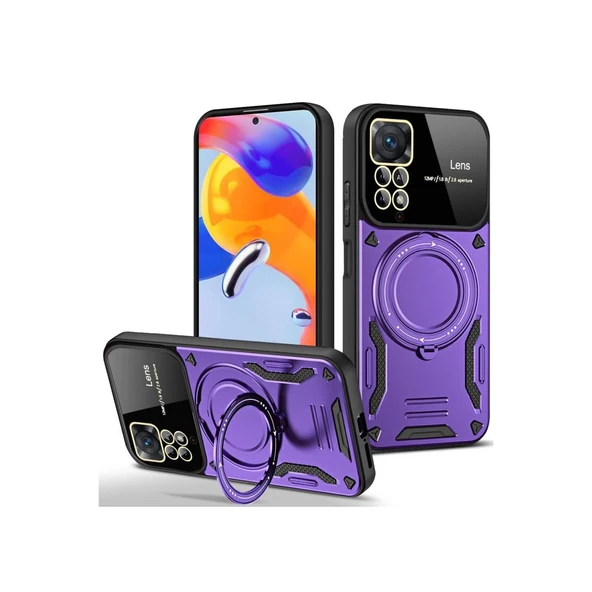 Xiaomi Redmi Note 11 Pro Kılıf Joy Lens Standlı Kapak - Mor ürün görseli 1