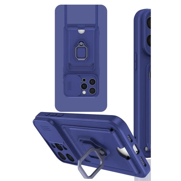 İphone 15 Pro Max Kılıf Zuma Kartvizitli Yüzüklü Silikon - Lacivert ürün görseli 1