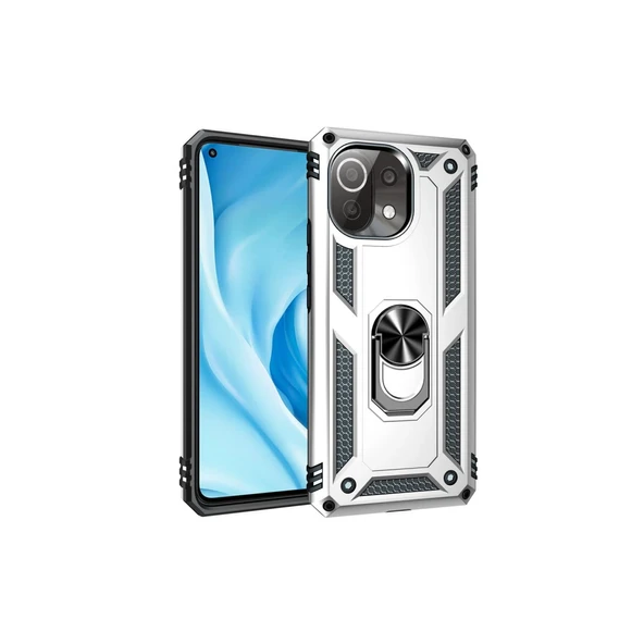 Xiaomi Mi 11 Lite Kılıf Sofya Yüzüklü Silikon Kapak - Gümüş ürün görseli 1