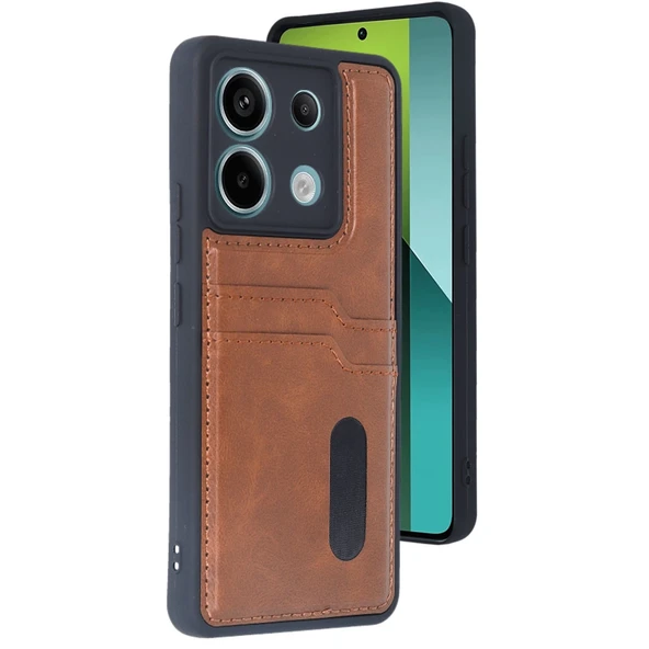 Xiaomi Redmi Note 13 Pro 5G Kılıf Sara Kartvizitli Deri Kılıf - Taba ürün görseli 1