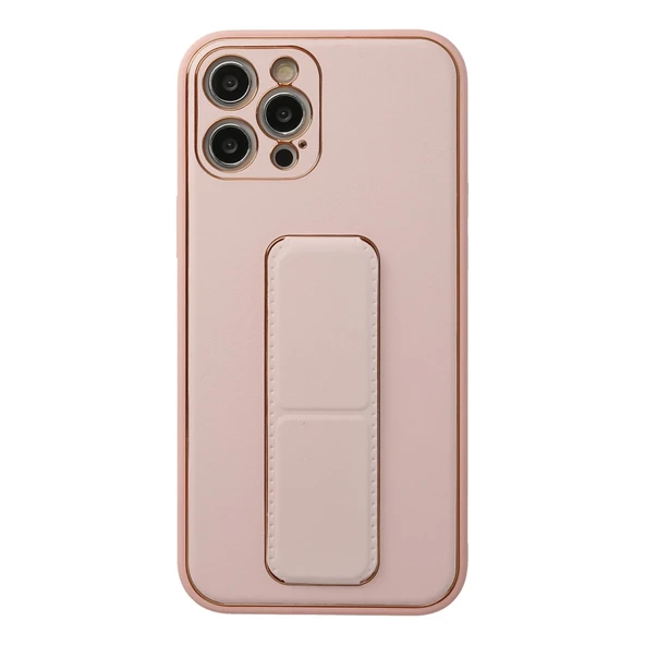 İphone 12 Pro Kılıf Coco Deri Standlı Kapak - Pembe ürün görseli 1