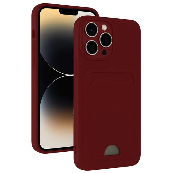 İphone 15 Pro Kılıf Kelvin Kartvizitli Silikon - Bordo ürün görseli 1