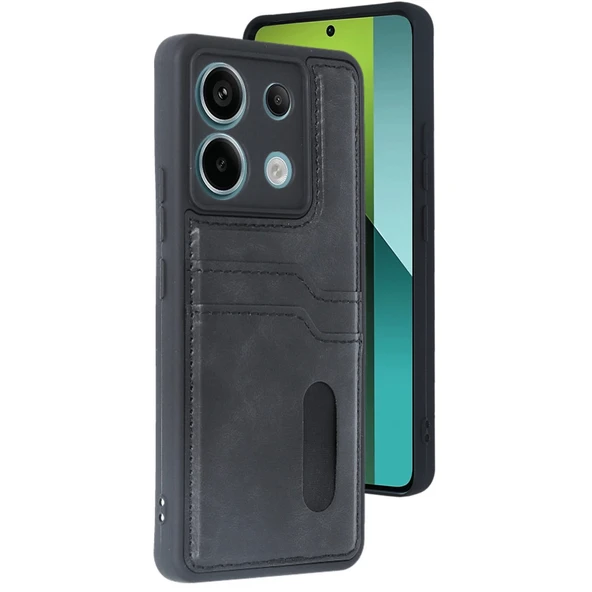 Xiaomi Redmi Note 13 Pro 5G Kılıf Sara Kartvizitli Deri Kılıf - Siyah ürün görseli 1