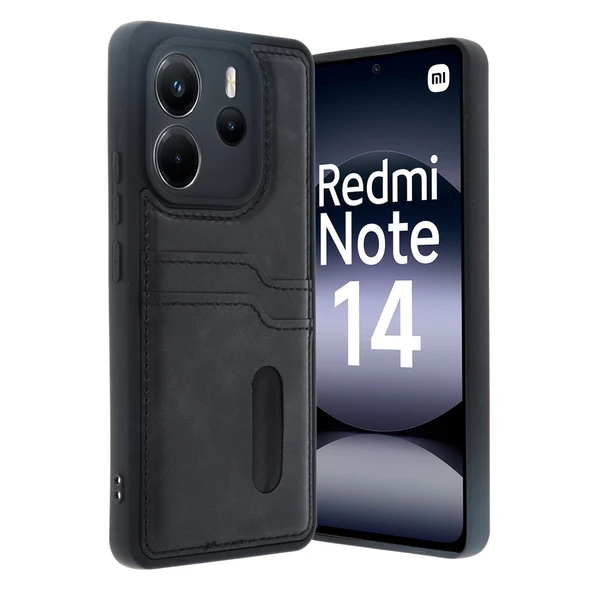 Xiaomi Redmi Note 14 4G Kılıf Sara Kartvizitli Deri Kılıf - Siyah ürün görseli 1