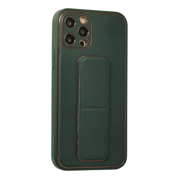 İphone 12 Pro Kılıf Coco Deri Standlı Kapak - Yeşil - Resim 2