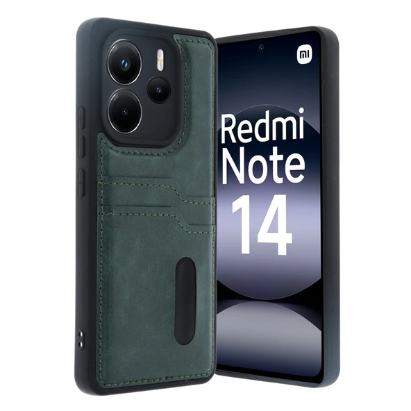 Xiaomi Redmi Note 14 4G Kılıf Sara Kartvizitli Deri Kılıf - Koyu Yeşil ürün görseli 1