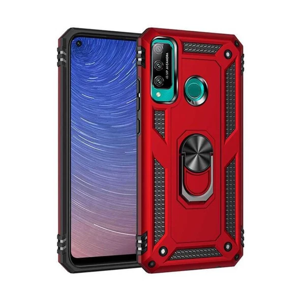 Huawei P40 Lite E Kılıf Sofya Yüzüklü Silikon Kapak - Kırmızı ürün görseli 1