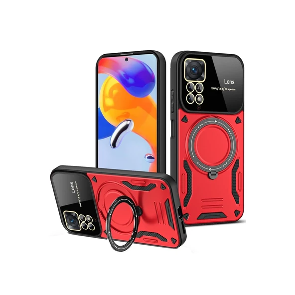 Xiaomi Redmi Note 12 Pro 4G Kılıf Joy Lens Standlı Kapak - Kırmızı ürün görseli 1