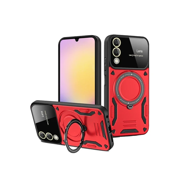 Samsung Galaxy S25 Edge Kılıf Joy Lens Standlı Kapak - Kırmızı ürün görseli 1