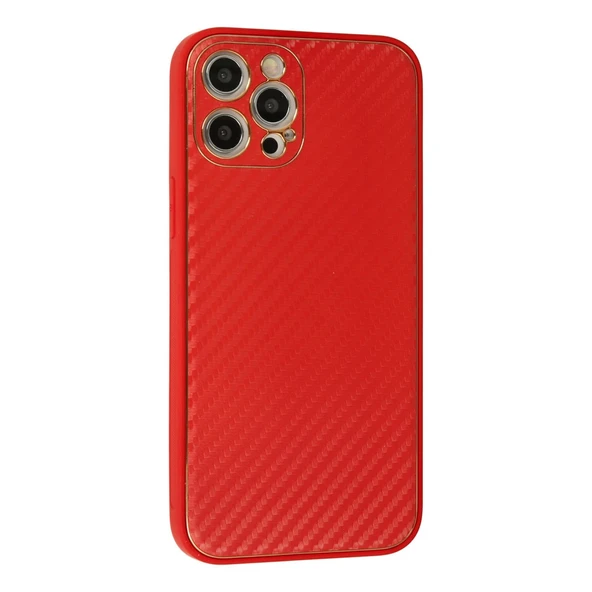 İphone 12 Pro Max Kılıf Coco Karbon Silikon - Kırmızı - Resim 2