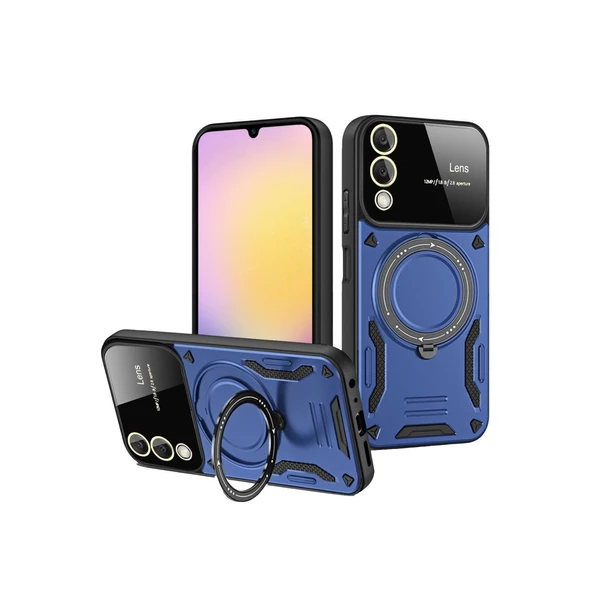 Samsung Galaxy S25 Edge Kılıf Joy Lens Standlı Kapak - Lacivert ürün görseli 1