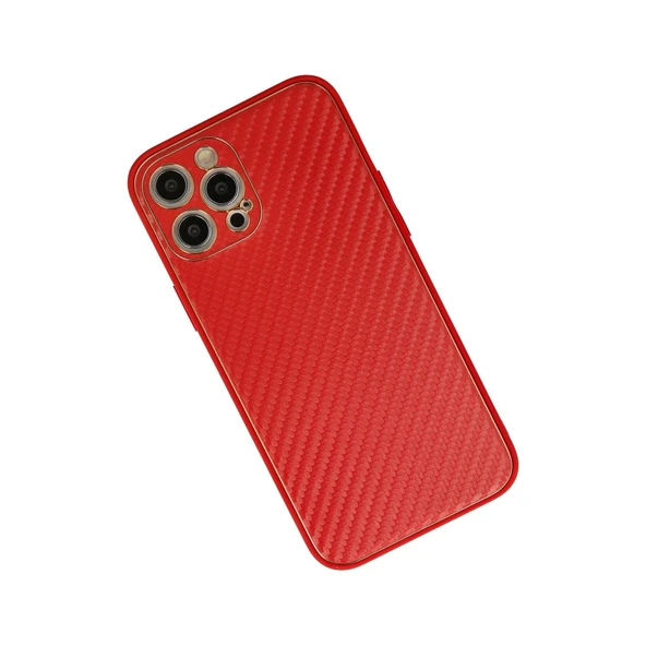 İphone 12 Pro Max Kılıf Coco Karbon Silikon - Kırmızı - Resim 3