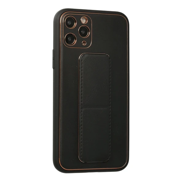 İphone 11 Pro Kılıf Coco Deri Standlı Kapak - Siyah - Resim 2