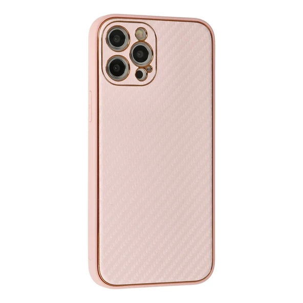 İphone 12 Pro Max Kılıf Coco Karbon Silikon - Pembe - Resim 2