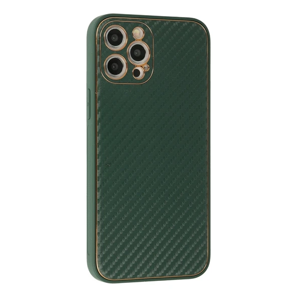 İphone 12 Pro Max Kılıf Coco Karbon Silikon - Yeşil - Resim 2