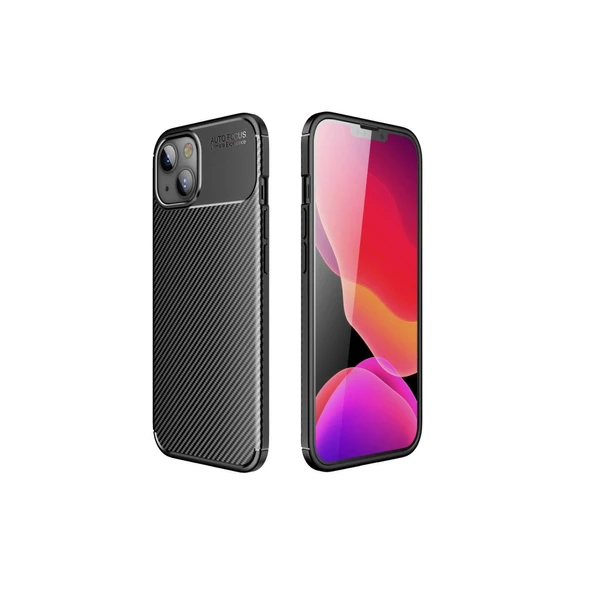 İphone 15 Kılıf Auto Focus Karbon Kapak - Siyah ürün görseli 1