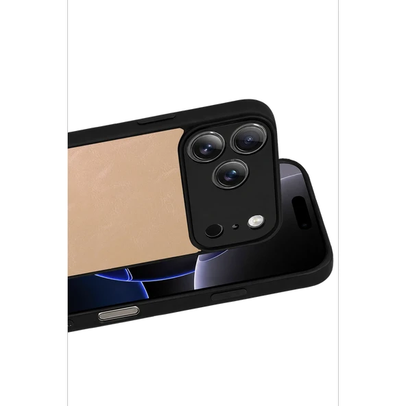 İphone 17 Pro Max Aras Deri Kapak - Pudra - Resim 2