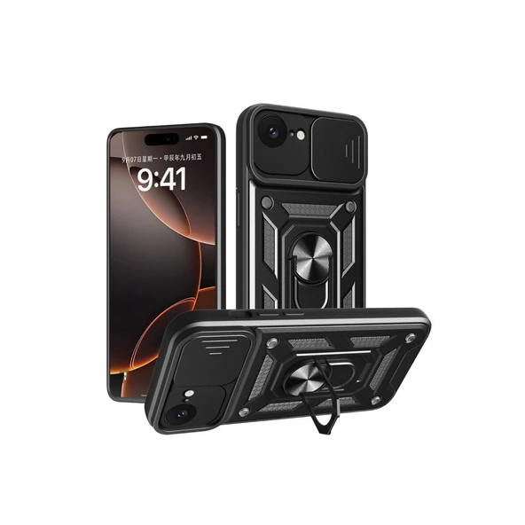 İphone 16E Kılıf Pars Lens Yüzüklü Silikon - Siyah ürün görseli 1