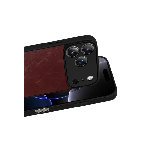 İphone 17 Pro Aras Deri Kapak - Bordo - Resim 2