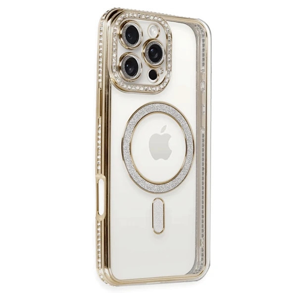 İphone 16 Pro Kılıf Joke Simli Magneticsafe Kılıf - Gold ürün görseli 1