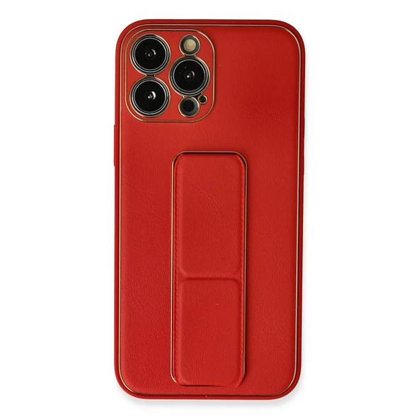 İphone 13 Pro Max Kılıf Coco Deri Standlı Kapak - Kırmızı ürün görseli 1