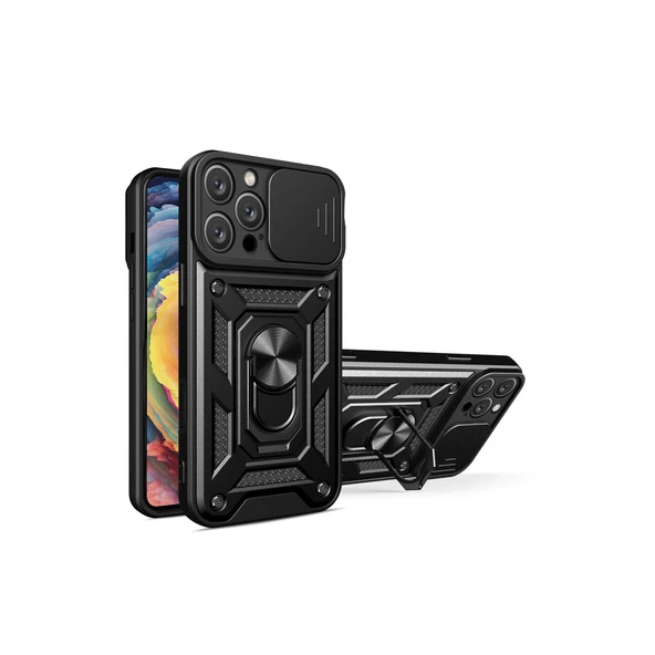 İphone 16 Pro Kılıf Pars Lens Yüzüklü Silikon - Siyah ürün görseli 1