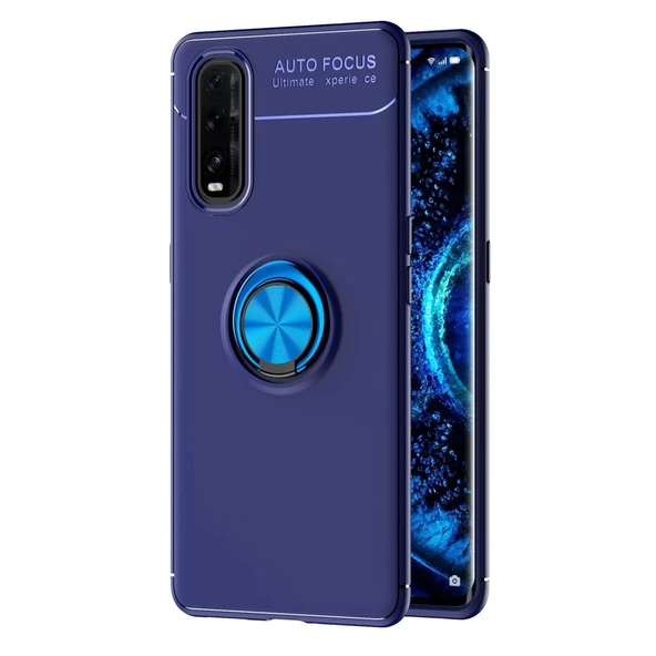 Oppo Find X2 Kılıf Range Yüzüklü Silikon - Mavi ürün görseli 1