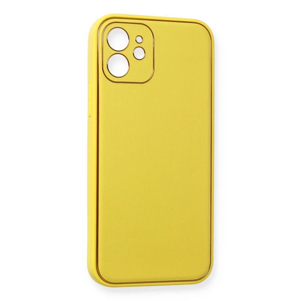 İphone 12 Kılıf Coco Deri Silikon Kapak - Sarı - Resim 3
