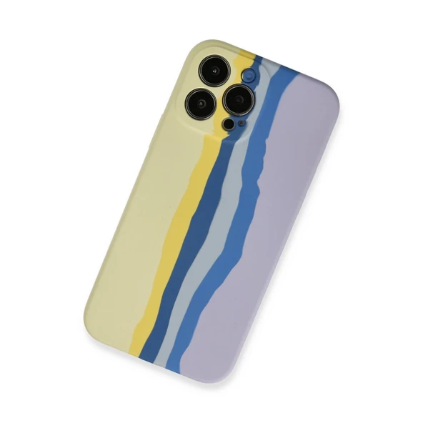 İphone 13 Pro Kılıf Ebruli Lansman Silikon - Sarı-Lila - Resim 2
