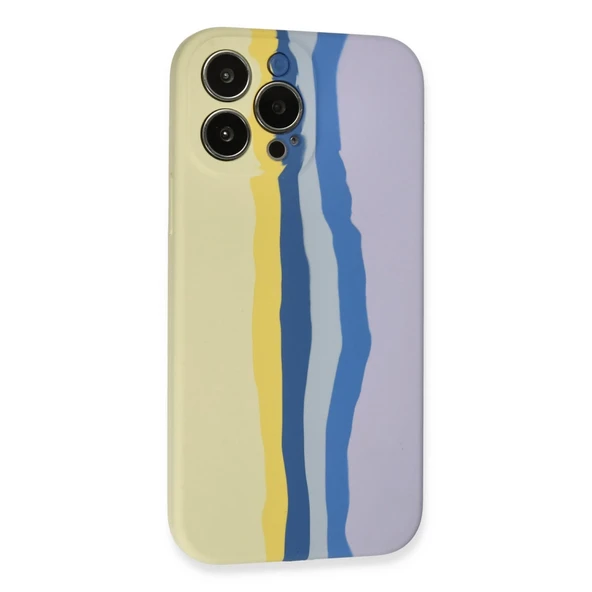 İphone 13 Pro Kılıf Ebruli Lansman Silikon - Sarı-Lila - Resim 3