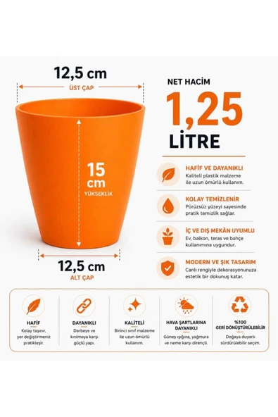 4 Lü Turuncu Renk Orkide Saksısı - Resim 3