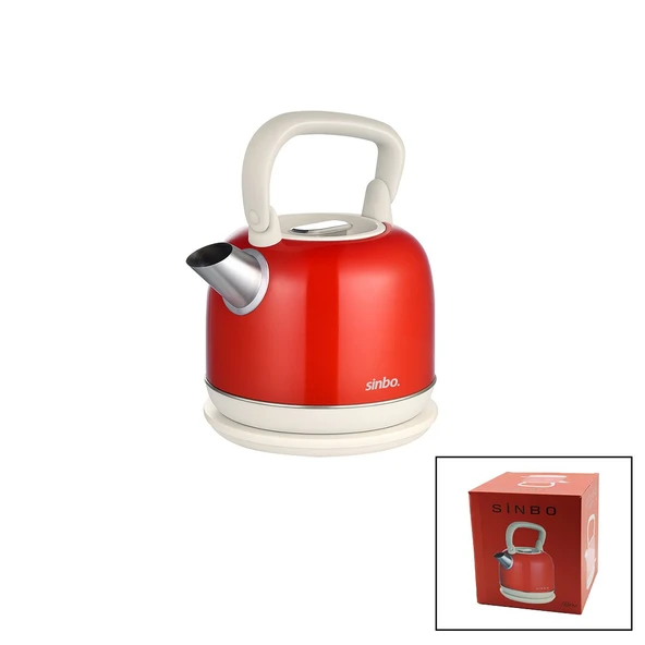 Sinbo Demlik Kettle Su Isıtıcı - Kırmızı - 2.2 Litre - Çelik - Retro Görünüm ürün görseli 1