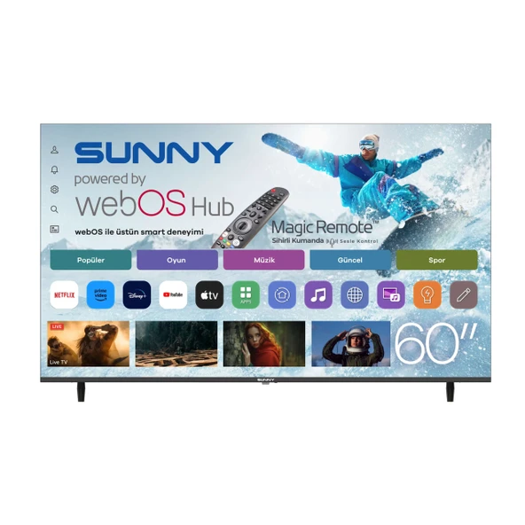 Sunny SN55QUPRL-W02M 4K Ultra HD 55" 140 Ekran Uydu Alıcılı webOS Smart QLED TV ürün görseli 1