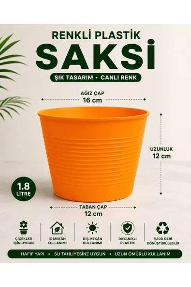 15 Pot Saksı Set | Canlı Renk | Dayanıklı Gövde | Tabaksız | Çiçek ve Bitki Yetiştirme Saksısı | 1.8 Litre Turuncu Plastik Saksı ürün görseli 1