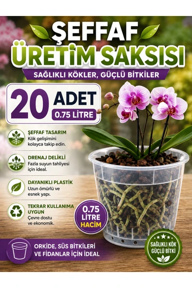 Şeffaf Üretim Saksısı 12 Pot 0.75 Litre 20 Adet – Drenaj Delikli Orkide Saksısı, Şeffaf Plastik Fide ve Süs Bitkisi Saksısı ürün görseli 1