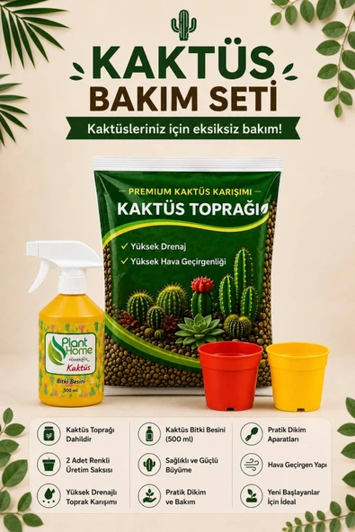3 Litre Kaktüs Toprağı | 500 ml Kaktüs Bitki Besini + 2 Adet Üretim Saksısı | Kaktüs Bakım Seti ürün görseli 1