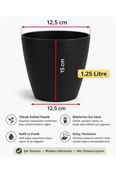 4 Lü Siyah Renk Orkide Saksısı - Resim 3