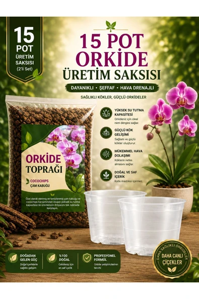Orkide Toprağı 5 LİTRE Ve / 2 Adet 15 Pot Orkide Üretim Saksısı ürün görseli 1