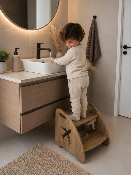 Pema Home % 100 MDF Montessori Çocuk banyo mutfak lavabo merdiven çok amaçlı tabure ürün görseli 1