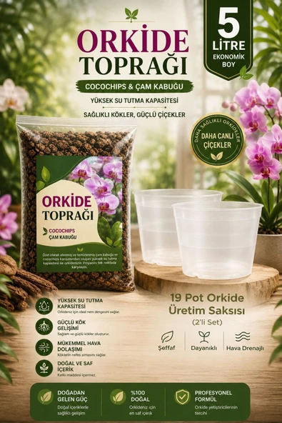 Orkide Toprağı 5 litre / 2 Adet 19 Pot Orkide Üretim Saksısı ürün görseli 1