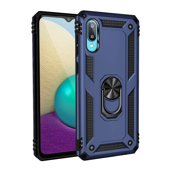 Samsung Galaxy A02 Kılıf Sofya Yüzüklü Silikon Kapak - Lacivert ürün görseli 1