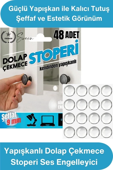 #Stoper Yapışkanlı Dolap Çekmece Stoperi Ses Engelleyici Şeffaf 48 Adet Silikon Tampon Kapak Çarpma Önleyici Kaydırmaz M ürün görseli 1