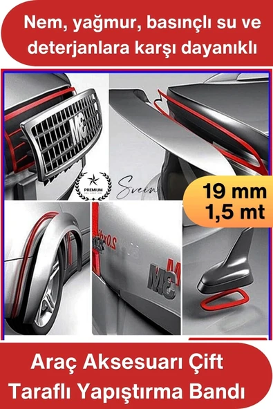 #AksesuarBandı Araç Aksesuarı Çift Taraflı Yapıştırma Bandı 19mm x 1.5 Metre Gri Oto Spoiler Anten Çıta Harf Logo Amblem ürün görseli 1