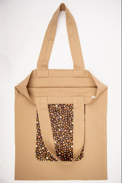 Fabric Craft Bag Alışveriş Çantası Katlanabilir Pamuklu Bez Çanta 42x47 Cm Kahverengi ürün görseli 1