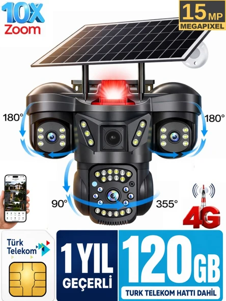 RX66G 3 Kameralı 4G Solar Güvenlik Kamerası 120GB Sim Kart Dahil Gece Görüşlü Güneş Panelli Kamera ürün görseli 1