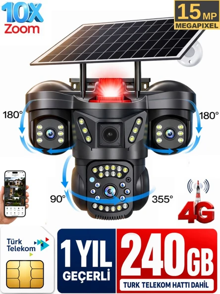 RX66G 3 Kameralı 4G Solar Güvenlik Kamerası 240GB Sim Kart Dahil Gece Görüşlü Güneş Panelli Kamera ürün görseli 1