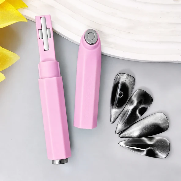 3’ü 1 Arada Halka ve Dalga Efektli Pembe Kedi Gözü Kalıcı Oje Mıknatısı Cat Eye Magnet WDCAT02 ürün görseli 1